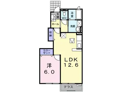 ヴィラノールF(1LDK/1階)の間取り写真