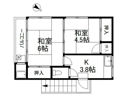 高階アパート(2K/2階)の間取り写真