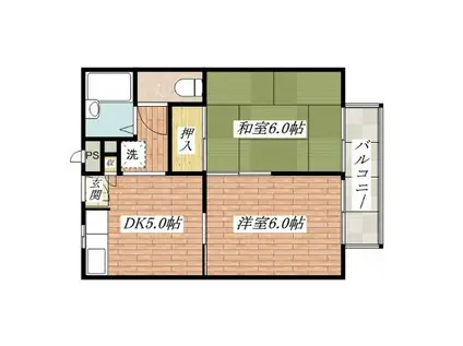 入江ハイツIII(2DK/2階)の間取り写真