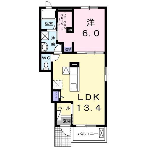 リバージュ花無尾 A(1LDK/1階)の間取り写真