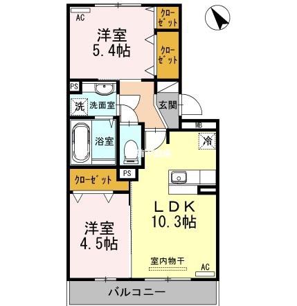 サニーヒルズ(2LDK/2階)の間取り写真