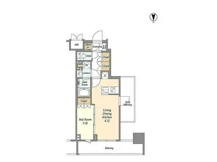 リーブルグラント神楽坂(1LDK/11階)の間取り写真