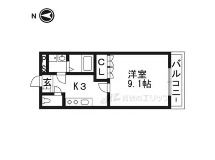 ヴェルジェ(1K/2階)の間取り写真