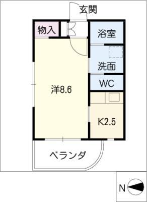 名鉄瀬戸線 旭前駅 徒歩2分 3階建 築23年(1K/1階)の間取り写真