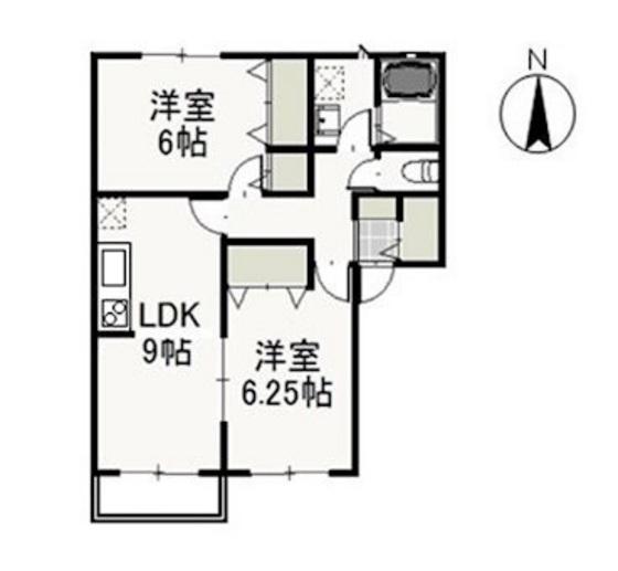 クリスタルパレス C(2LDK/2階)の間取り写真