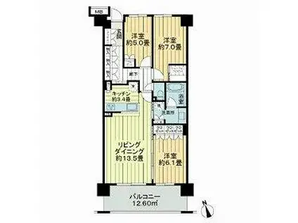 横濱山手テラス弐番館(3LDK/2階)の間取り写真