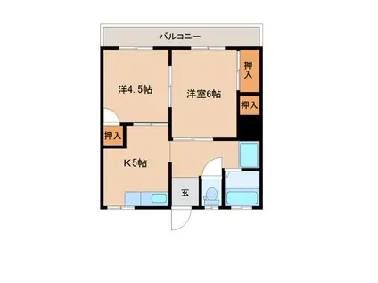 ディアマンテ三隈(2K/2階)の間取り写真