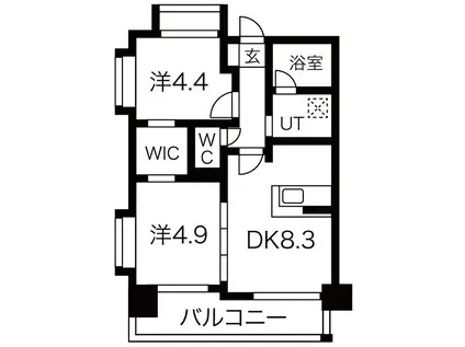 ヒルクレスト大橋グランデⅠ(2DK/4階)の間取り写真