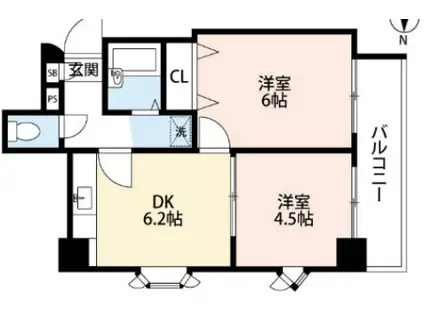ＪＲ山手線 鶯谷駅 徒歩5分 8階建 築37年(2DK/2階)の間取り写真