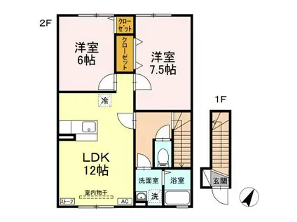 グランモア三好B(2LDK/2階)の間取り写真