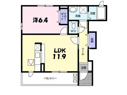 フォンテーヌ柏原I(2DK/1階)の間取り写真