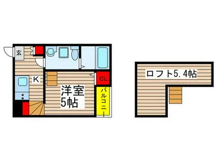 KAHALE八千代B(1K/2階)の間取り写真