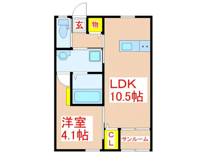 CONTENTO B棟(1LDK/1階)の間取り写真