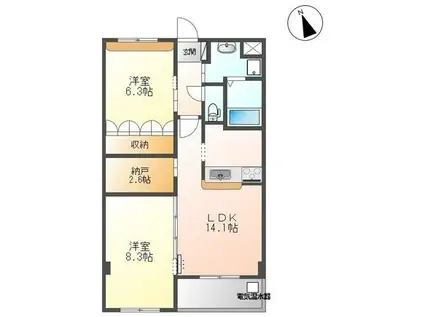 フレアマンション2(2LDK/2階)の間取り写真
