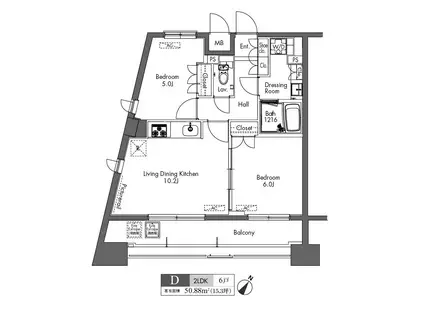 PROUD FLAT三軒茶屋 (2LDK/11階)の間取り写真