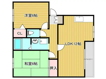 コートグランメールB棟(2LDK/2階)の間取り写真
