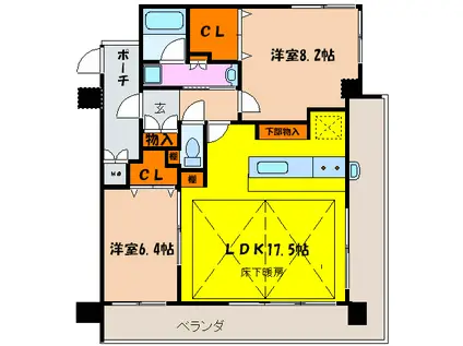 ボンヌレコルト(2LDK/5階)の間取り写真