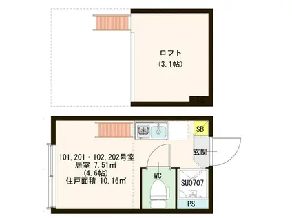 ハーモニーテラス高松II(ワンルーム/2階)の間取り写真