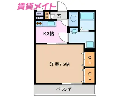 ピアーチェII(1K/1階)の間取り写真