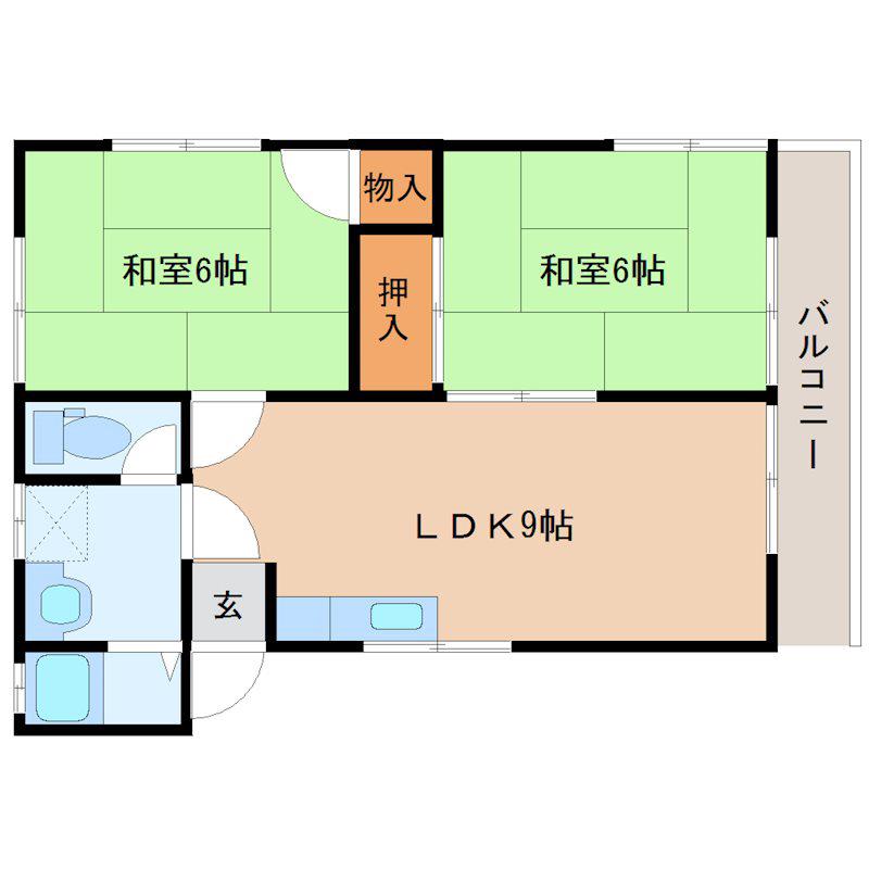 ハイツ岡下(2LDK/1階)の間取り写真
