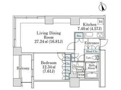 ラ・トゥール神楽坂(1LDK/11階)の間取り写真