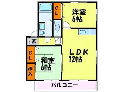 やよい坂プロムナードI(2LDK/2階)の間取り写真