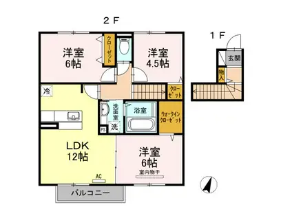セジュールKOGAIIIB棟(3LDK/2階)の間取り写真