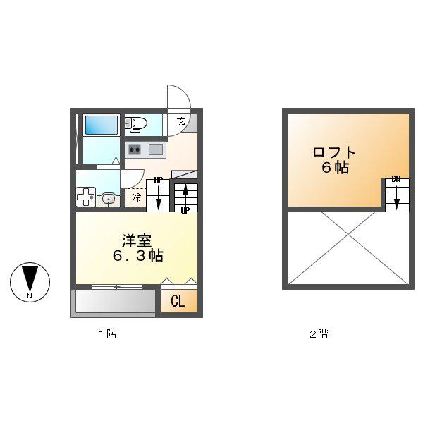 ハーモニーテラス西日置(1K/2階)の間取り写真