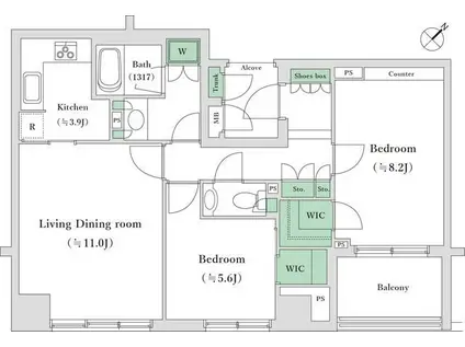 レジオン白金クロス(2LDK/3階)の間取り写真