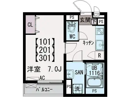 イクシオ中葛西(1K/2階)の間取り写真