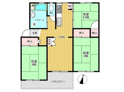 南長津田団地9号棟(3LDK/3階)の間取り写真