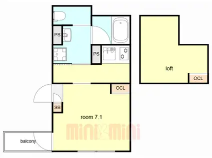 LOULOU今津(1K/2階)の間取り写真