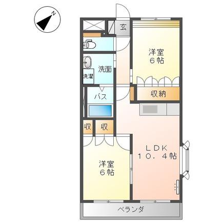 ＪＲ山陽本線 西阿知駅 徒歩10分 2階建 築22年(2LDK/2階)の間取り写真