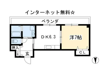 ファミール北山(1DK/3階)の間取り写真
