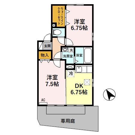 リバーサイド80 C棟(2DK/1階)の間取り写真