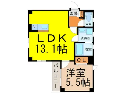 グランレーヴ平安通ノース(1LDK/1階)の間取り写真