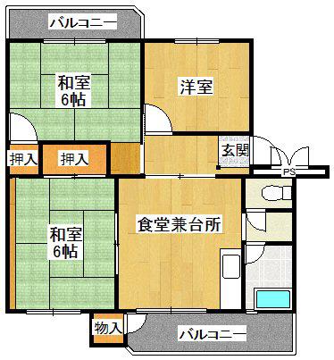 宝塚安倉 4号棟(3DK/2階)の間取り写真