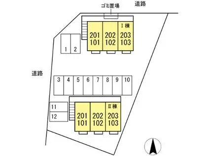 ジュネスR II(1K/1階)の間取り写真