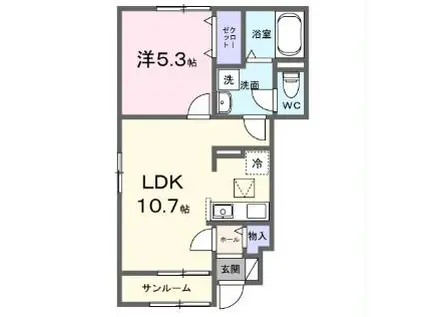 かのやIV(1LDK/1階)の間取り写真