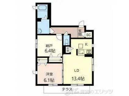 ピナ・ヒルズ千里山(1SLDK/1階)の間取り写真