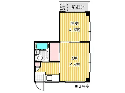 コーポ晴己(1DK/3階)の間取り写真