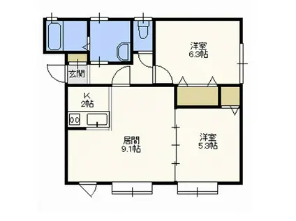 アバンセ西野II棟(2LDK/1階)の間取り写真