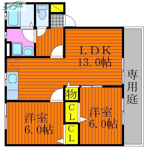 ベリーオーライC(2LDK/1階)の間取り写真