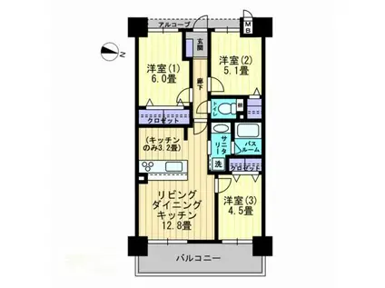 アルファライフ松島公園II(3LDK/2階)の間取り写真