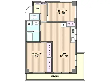 坂の上フラッツ(2LDK/2階)の間取り写真