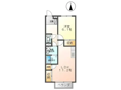 ホープヒル新田(1LDK/2階)の間取り写真