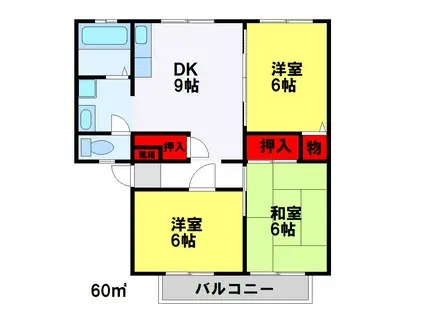 サンビレッジももたA棟(3DK/2階)の間取り写真