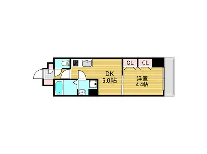 セントロイヤルクラブ新大阪(1DK/5階)の間取り写真