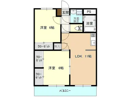 ユーミー西城南(2LDK/1階)の間取り写真