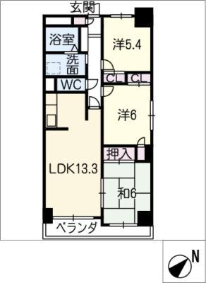 日本泉ビル(3LDK/4階)の間取り写真